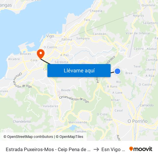 Estrada Puxeiros-Mos - Ceip Pena de Francia (Mos) to Esn Vigo Office map