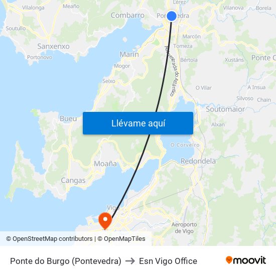 Ponte do Burgo (Pontevedra) to Esn Vigo Office map