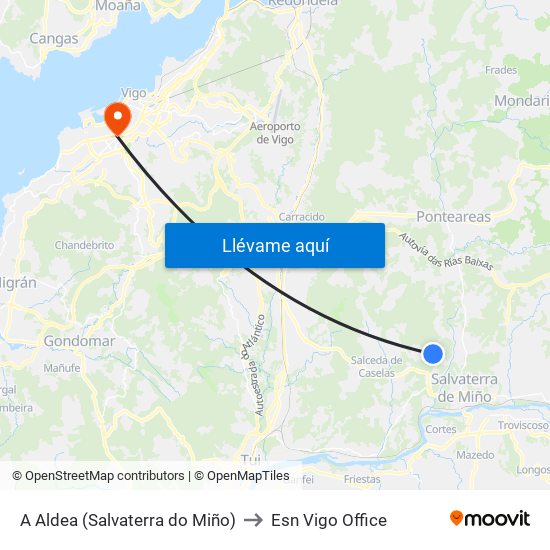 A Aldea (Salvaterra do Miño) to Esn Vigo Office map