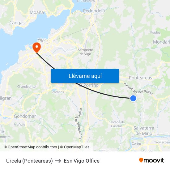 Urcela (Ponteareas) to Esn Vigo Office map