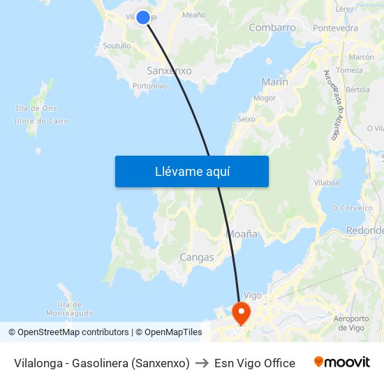 Vilalonga - Gasolinera (Sanxenxo) to Esn Vigo Office map