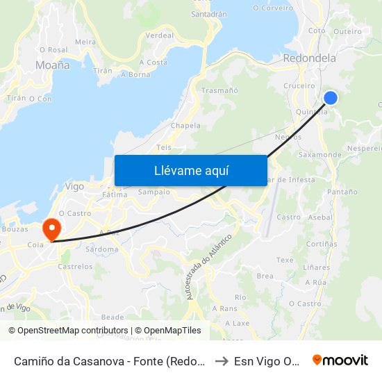 Camiño da Casanova - Fonte (Redondela) to Esn Vigo Office map