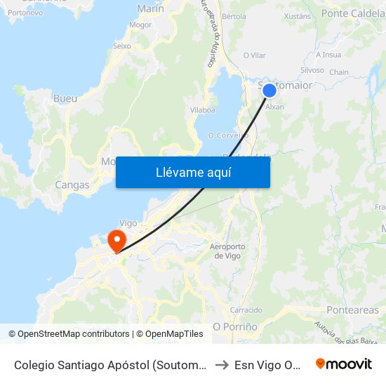 Colegio Santiago Apóstol (Soutomaior) to Esn Vigo Office map