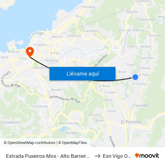 Estrada Puxeiros-Mos - Alto Barreiros (Mos) to Esn Vigo Office map