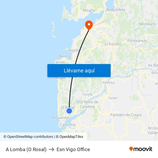 A Lomba (O Rosal) to Esn Vigo Office map