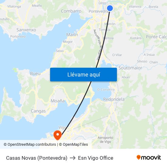 Casas Novas (Pontevedra) to Esn Vigo Office map