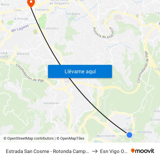 Estrada San Cosme - Rotonda Campus (Vigo) to Esn Vigo Office map