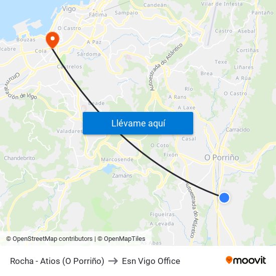 Rocha - Atios (O Porriño) to Esn Vigo Office map