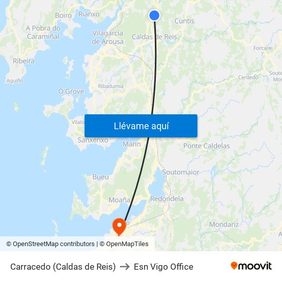 Carracedo (Caldas de Reis) to Esn Vigo Office map