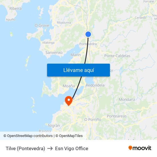 Tilve (Pontevedra) to Esn Vigo Office map