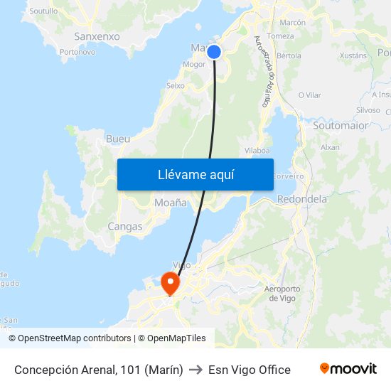 Concepción Arenal, 101 (Marín) to Esn Vigo Office map