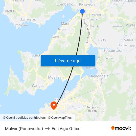 Malvar (Pontevedra) to Esn Vigo Office map