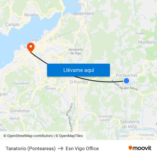 Tanatorio (Ponteareas) to Esn Vigo Office map