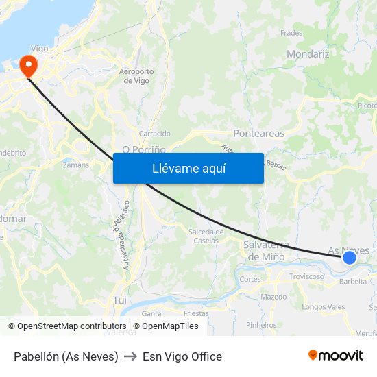 Pabellón (As Neves) to Esn Vigo Office map