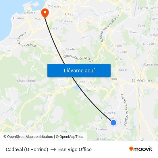 Cadaval (O Porriño) to Esn Vigo Office map