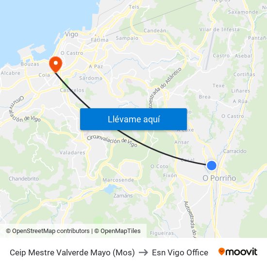 Ceip Mestre Valverde Mayo (Mos) to Esn Vigo Office map