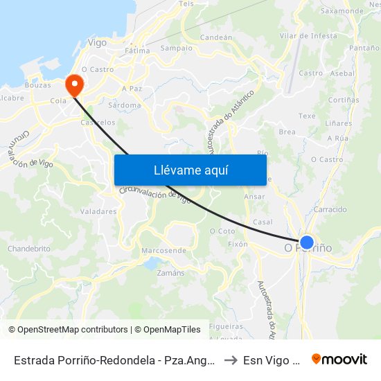 Estrada Porriño-Redondela - Pza.Angustias (Mos) to Esn Vigo Office map