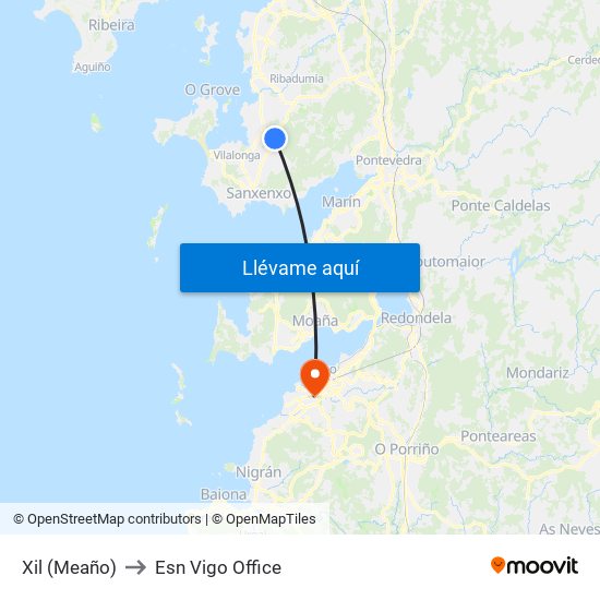 Xil (Meaño) to Esn Vigo Office map