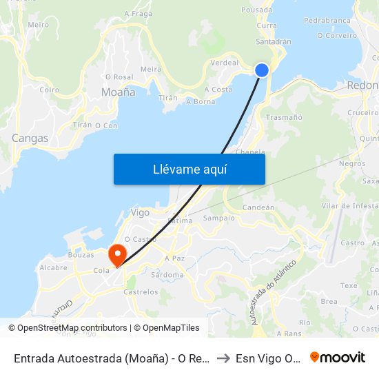 Entrada Autoestrada (Moaña) - O Regueiriño to Esn Vigo Office map