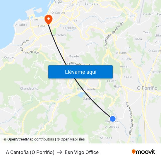 A Cantoña (O Porriño) to Esn Vigo Office map