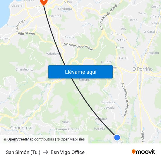 San Simón (Tui) to Esn Vigo Office map