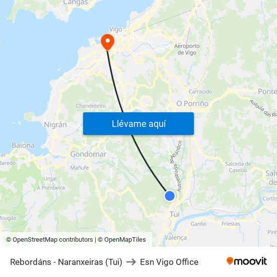 Rebordáns - Naranxeiras (Tui) to Esn Vigo Office map