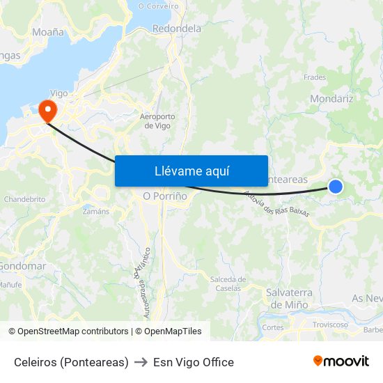 Celeiros (Ponteareas) to Esn Vigo Office map