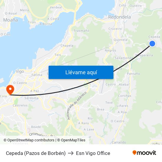 Cepeda (Pazos de Borbén) to Esn Vigo Office map