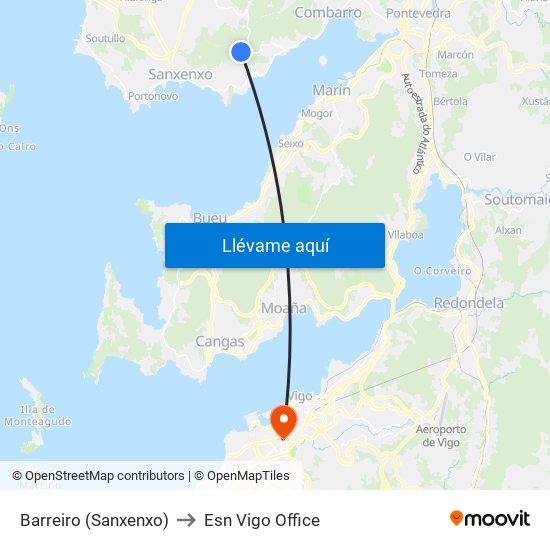 Barreiro (Sanxenxo) to Esn Vigo Office map