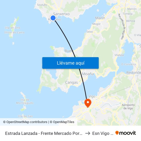 Estrada Lanzada - Frente Mercado Portonovo (Sanxenxo) to Esn Vigo Office map