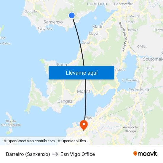 Barreiro (Sanxenxo) to Esn Vigo Office map