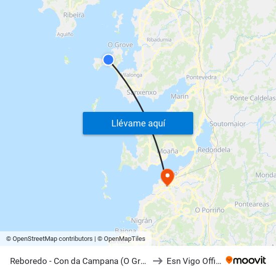 Reboredo - Con da Campana (O Grove) to Esn Vigo Office map