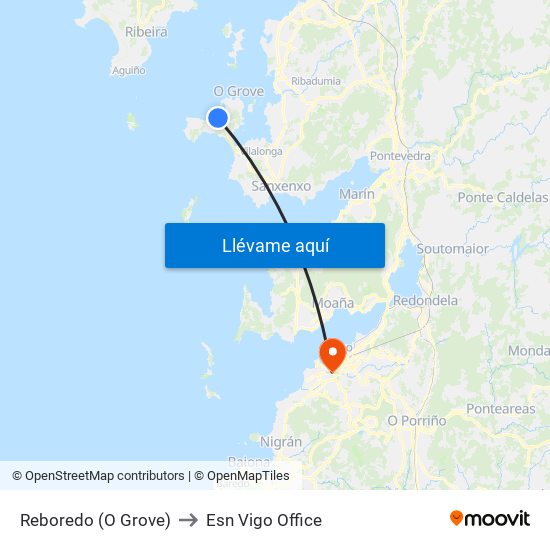 Reboredo (O Grove) to Esn Vigo Office map