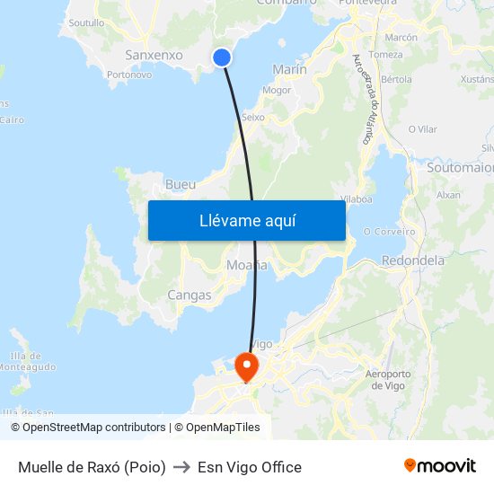 Muelle de Raxó (Poio) to Esn Vigo Office map