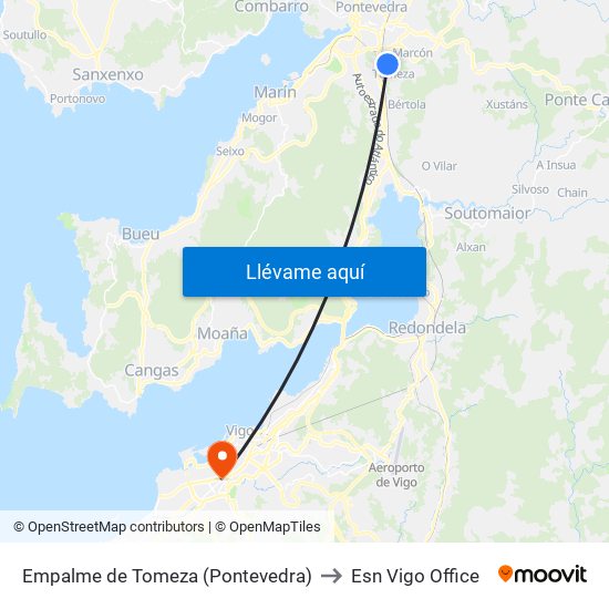 Empalme de Tomeza (Pontevedra) to Esn Vigo Office map