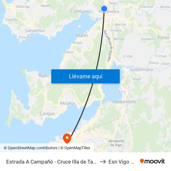 Estrada A Campañó - Cruce Illa de Tambo (Poio) to Esn Vigo Office map