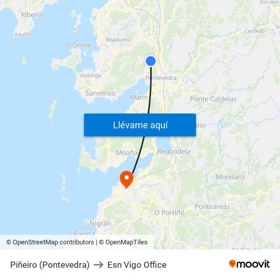 Piñeiro (Pontevedra) to Esn Vigo Office map