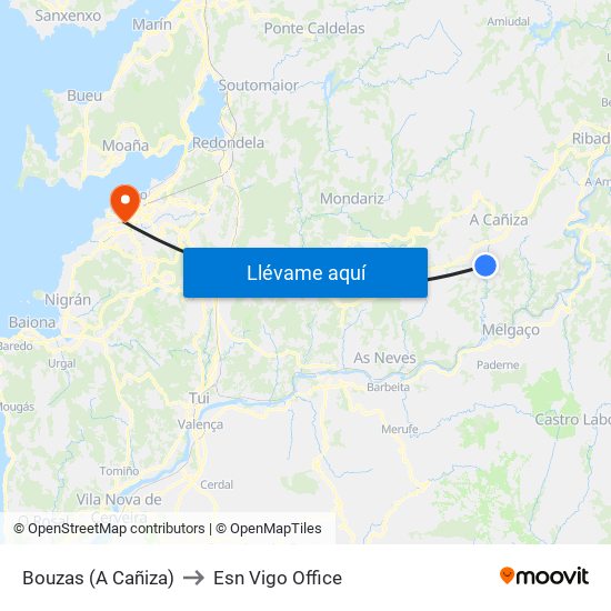 Bouzas (A Cañiza) to Esn Vigo Office map