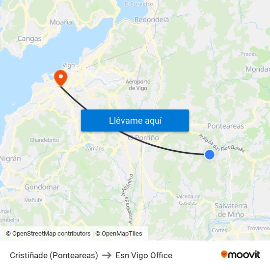 Cristiñade (Ponteareas) to Esn Vigo Office map