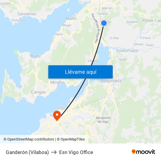 Ganderón (Vilaboa) to Esn Vigo Office map