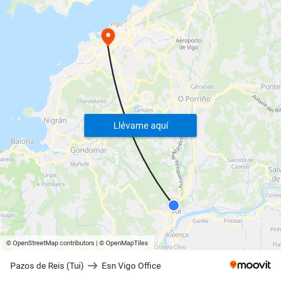 Pazos de Reis (Tui) to Esn Vigo Office map