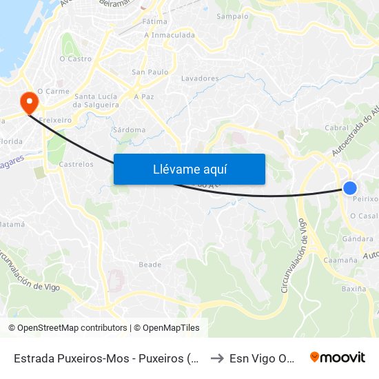 Estrada Puxeiros-Mos - Puxeiros (Mos) to Esn Vigo Office map