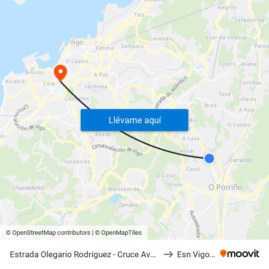 Estrada Olegario Rodríguez - Cruce Avda.Sanguiñeda (Mos) to Esn Vigo Office map