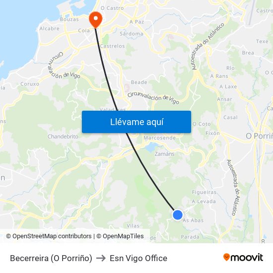 Becerreira (O Porriño) to Esn Vigo Office map