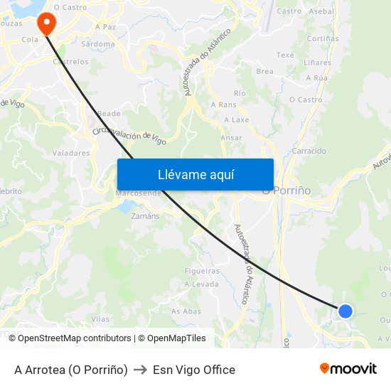 A Arrotea (O Porriño) to Esn Vigo Office map