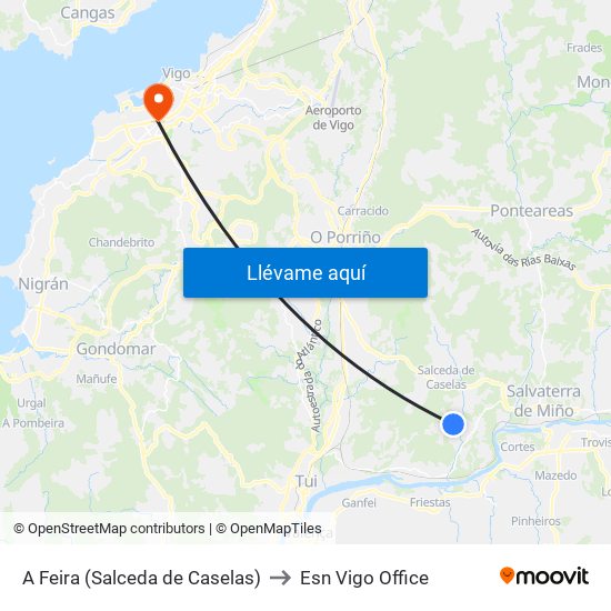 A Feira (Salceda de Caselas) to Esn Vigo Office map
