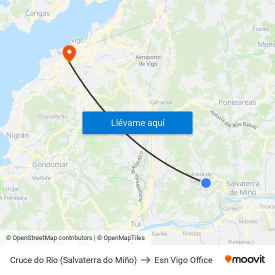 Cruce do Río (Salvaterra do Miño) to Esn Vigo Office map