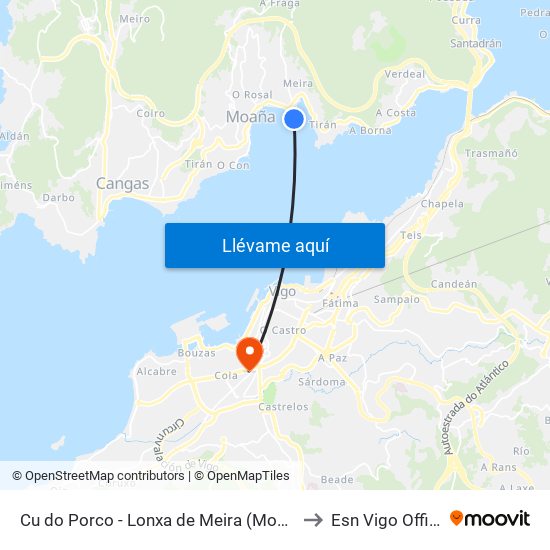 Cu do Porco - Lonxa de Meira (Moaña) to Esn Vigo Office map