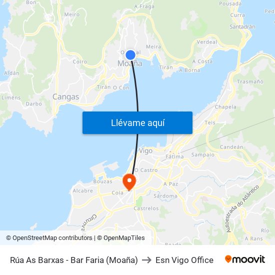 Rúa As Barxas - Bar Faria (Moaña) to Esn Vigo Office map