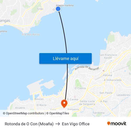 Rotonda de O Con (Moaña) to Esn Vigo Office map
